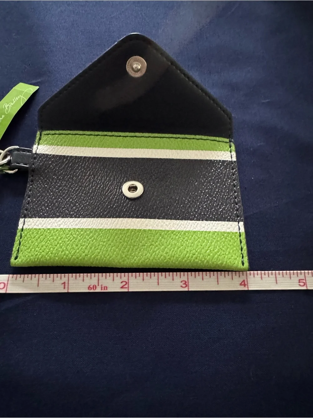 Vera Bradley Green Blue & White Striped Key Clip Card Wallet